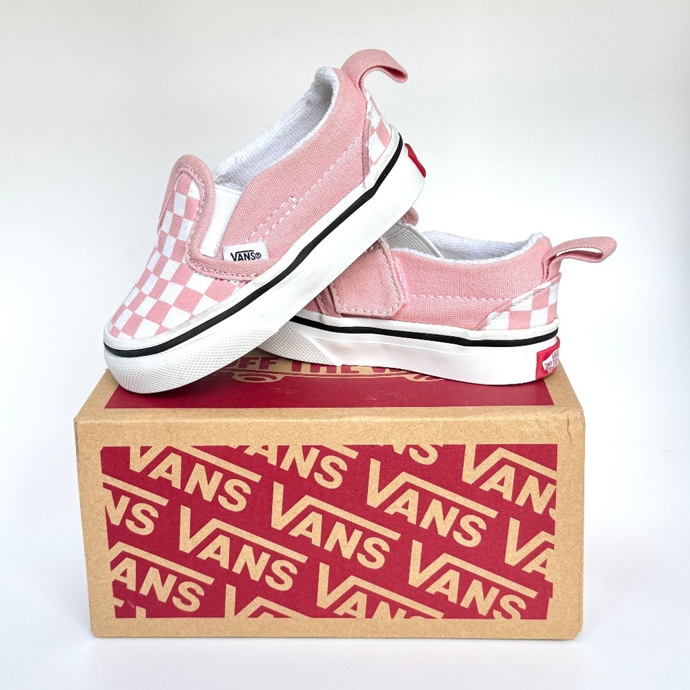 Pink and White Checkered Vans - Baby/Toddler Size 3.5 - Classic Slip-On w/Velcro
